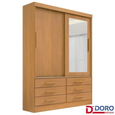 Roupeiro Solteiro Mer�dian Cinamomo 2 portas c/ 1 Espelho 6 Gavetas Larg. 1.35m - D Doro