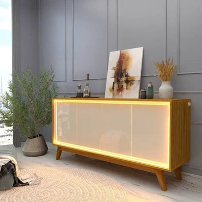 Buffet Requinte Naturale/Off com LED Larg. 1.60m - Gelius