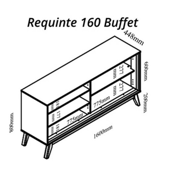 Buffet Requinte Naturale/Off com LED Larg. 1.60m - Gelius