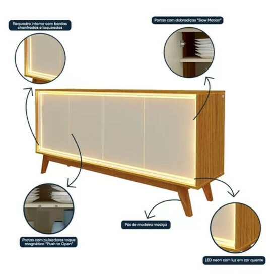 Buffet Requinte Naturale/Off com LED Larg. 1.60m - Gelius