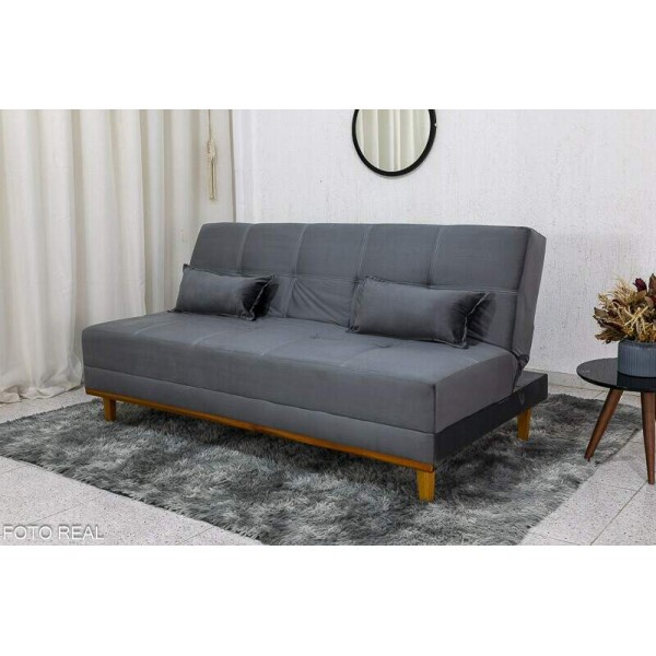 Sof Cama Madrid Veludo Cinza 2303 Larg. 1.80m - Molas Bonnel