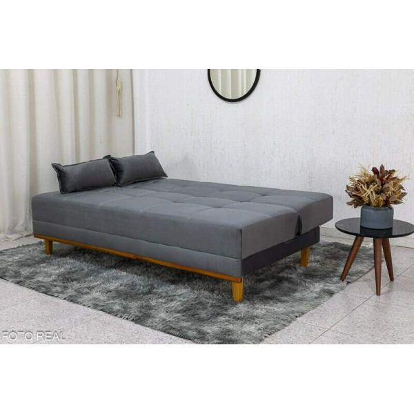 Sof Cama Madrid Veludo Cinza 2303 Larg. 1.80m - Molas Bonnel