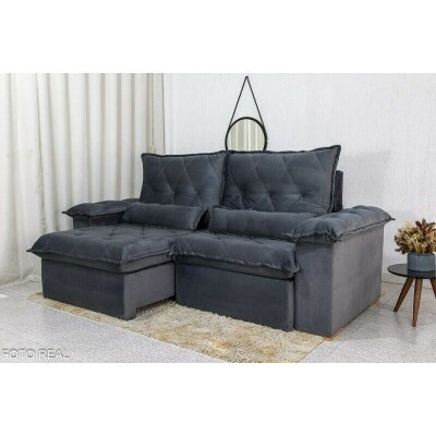 Sof Retrtil Reclinvel Califrnia 2.50m Veludo Cinza 613 - D28 Hiper soft