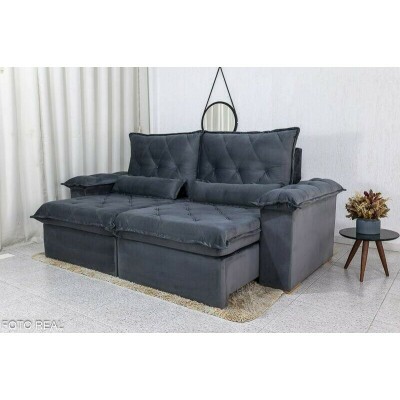 Sof Retrtil Reclinvel Califrnia 2.50m Veludo Cinza 613 - D28 Hiper soft