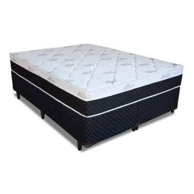 Box + Colcho Queen Veneza Preto 158x198x66 Molas Ensacadas Umaflex
