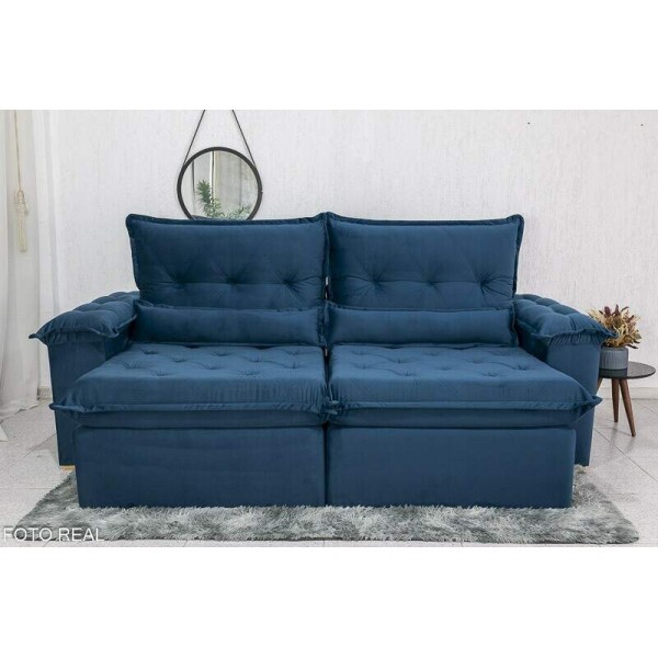 Sof Retrtil Reclinvel Califrnia 2.50m Veludo Azul 529 - D28 Hiper soft