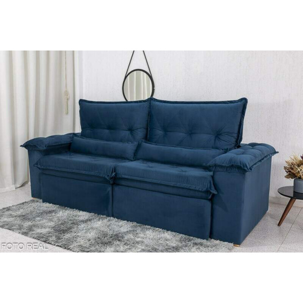 Sof Retrtil Reclinvel Califrnia 2.50m Veludo Azul 529 - D28 Hiper soft
