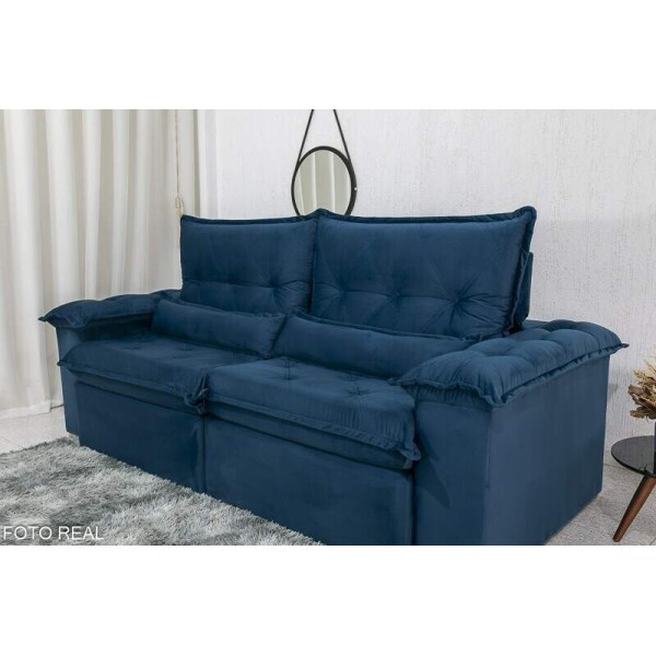 Sof Retrtil Reclinvel Califrnia 2.50m Veludo Azul 529 - D28 Hiper soft
