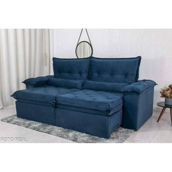 Sof Retrtil Reclinvel Califrnia 2.50m Veludo Azul 529 - D28 Hiper soft