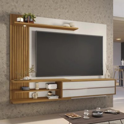 Painel 1,82m NT 1355 Off/Freij� com Detalhe Ripado para TV at� 65