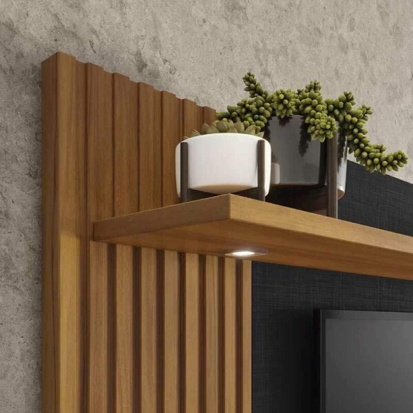 Painel NT 1355 Preto/Freij Ripado C/ Led TV at 65 Polegadas Larg. 1.82m - Notvel