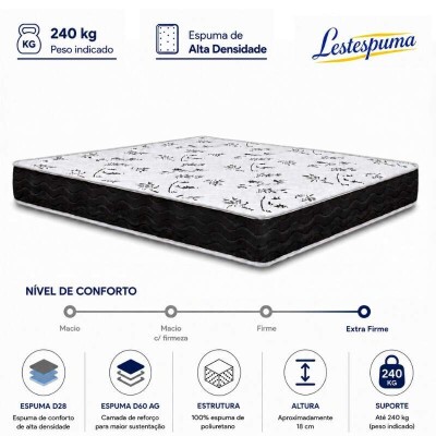 Colch�o Casal Extra Firme 138x188x18 Lestespuma | Suporta at� 240kg