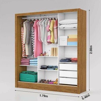 Guarda-roupa Dubai Cinamomo/Off 03 Portas C/ 1 Espelho Larg. 1.79m - Carioca