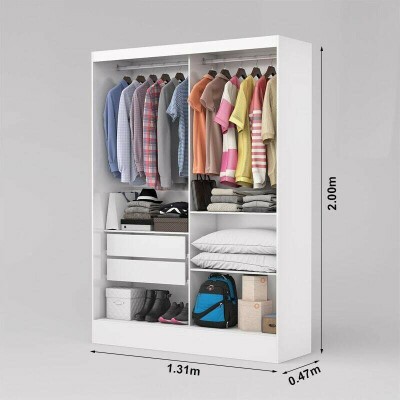 Guarda-Roupa Solteiro Santiago Plus Com Espelho 2 Portas Larg. 1.31m Branco Carioca Mveis