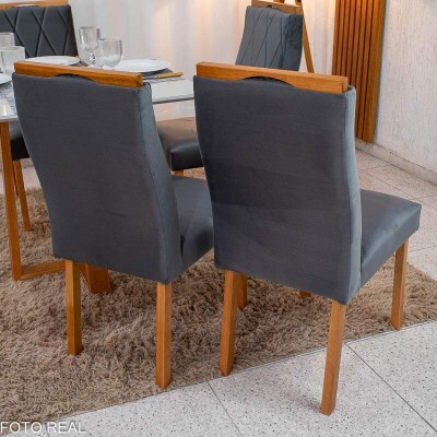 Caixa 2 Cadeiras Lisboa Veludo Cinza 507 Madeira Art Assento - Entregue Montada