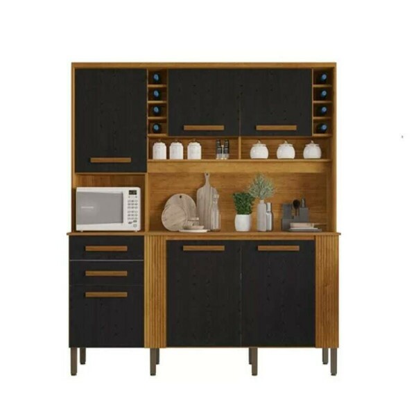 Armrio Cozinha Cinamomo/Preto Catar 6 Portas 2 Gavetas Larg. 2.00m - Sallto