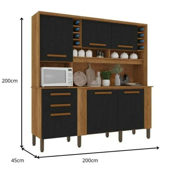 Armrio Cozinha Cinamomo/Preto Catar 6 Portas 2 Gavetas Larg. 2.00m - Sallto