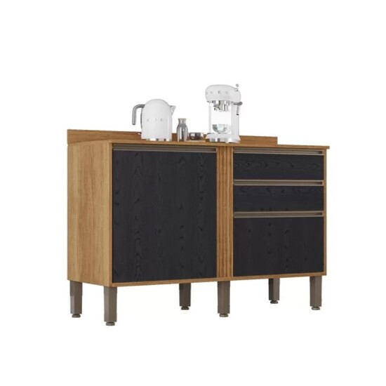 Balc�o Cozinha P�rola Cinamomo/Preto 2 Portas 2 Gavetas Larg. 1.20m - Sall�to