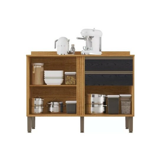 Balc�o Cozinha P�rola Cinamomo/Preto 2 Portas 2 Gavetas Larg. 1.20m - Sall�to