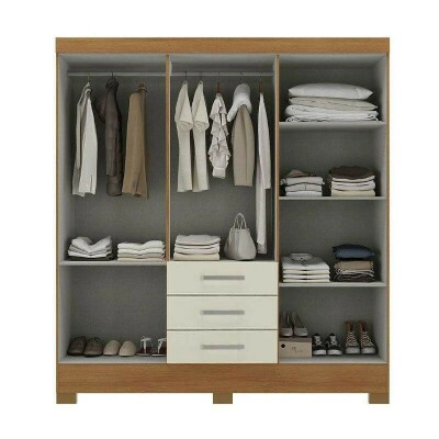 Guarda-Roupa Solteiro Fortaleza 6 Portas 3 Gavetas Larg. 1.62m (GR6365) Cinamomo/Off Com Ps Rodial Mveis
