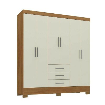 Guarda-Roupa Solteiro Fortaleza 6 Portas 3 Gavetas Larg. 1.62m (GR6365) Cinamomo/Off Com Ps Rodial Mveis