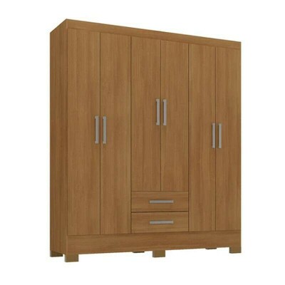 Guarda-Roupa Solteiro Natal 6 Portas 2 Gavetas Larg. 1.35m (GR6223) Cinamomo Com Ps Rodial Mveis