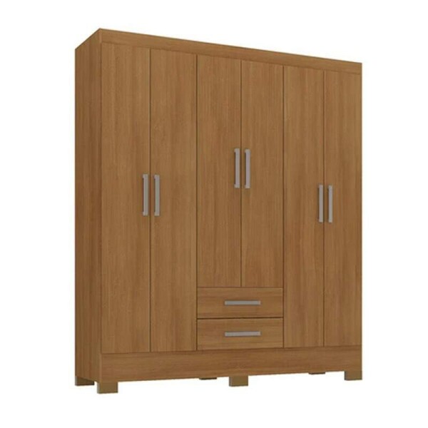 Guarda-Roupa Solteiro Natal 6 Portas 2 Gavetas Larg. 1.35m (GR6223) Cinamomo Com Ps Rodial Mveis