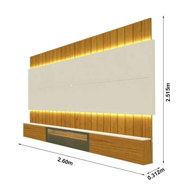 Home Suspenso Soberano Nature/Off Reflecta C/ Led Ripado 100% MDF TV at 85 Polegadas Larg. 2.60m - Gelius