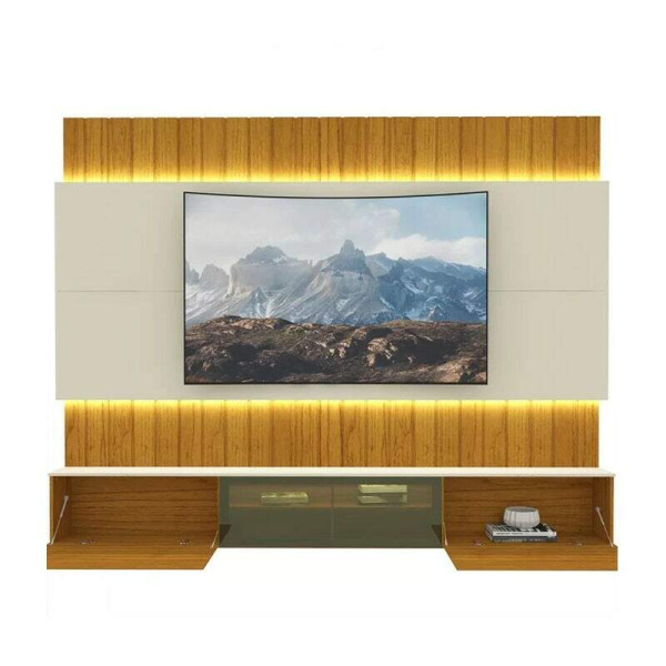 Home Suspenso Soberano Nature/Off Reflecta C/ Led Ripado 100% MDF TV at 85 Polegadas Larg. 2.60m - Gelius