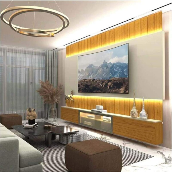 Home Suspenso Soberano Nature/Off Reflecta C/ Led Ripado 100% MDF TV at 85 Polegadas Larg. 2.60m - Gelius
