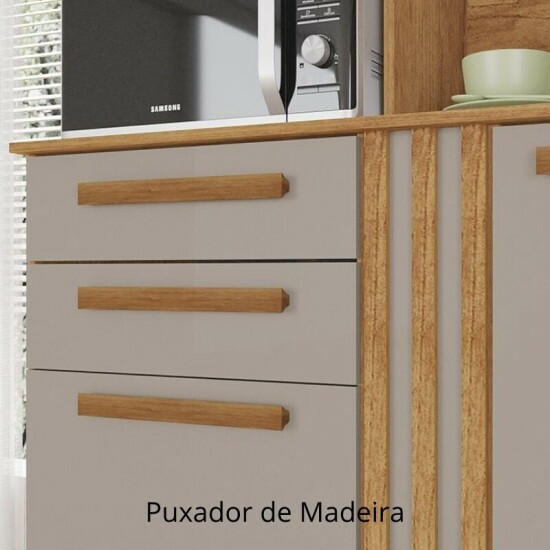 Arm�rio Cozinha Ac�cia Larg. 2.18m Cinamomo/Off 8 Portas 2 Gavetas - Sall�to