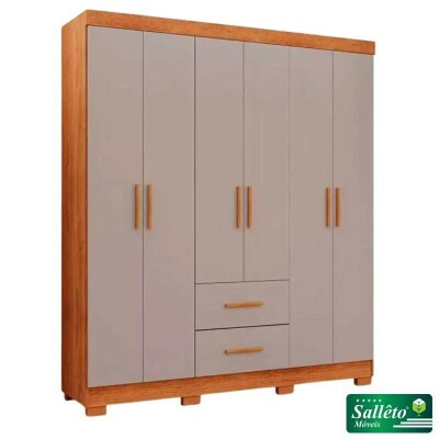 Roupeiro Solteiro Estrela Cinamomo/Off 6 Portas 2 Gavetas C/ P�s Larg. 1.50m - Sall�to