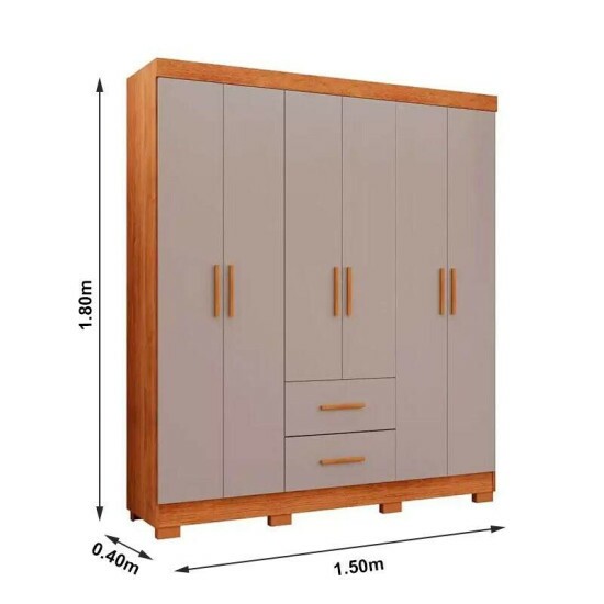 Roupeiro Solteiro Estrela Cinamomo/Off 6 Portas 2 Gavetas C/ P�s Larg. 1.50m - Sall�to