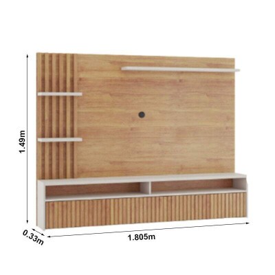 Painel Aurora Larg. 1.80m Mel/Off Detalhe Ripado para TV at� 65