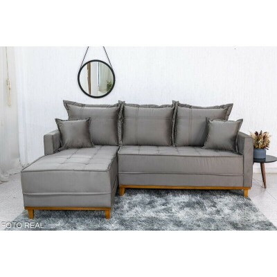 Sof� 3 Lug. Mil�o C/Chaise Lado Direito Veludo Cinza 813 Larg. 2.30m - Molas Ensacadas