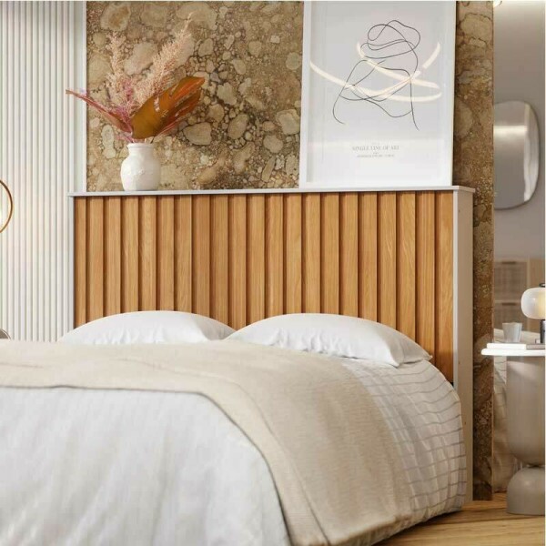 Cabeceira Casal Detroit Ripada Larg. 1.40m Off White/Nature Tebarrot