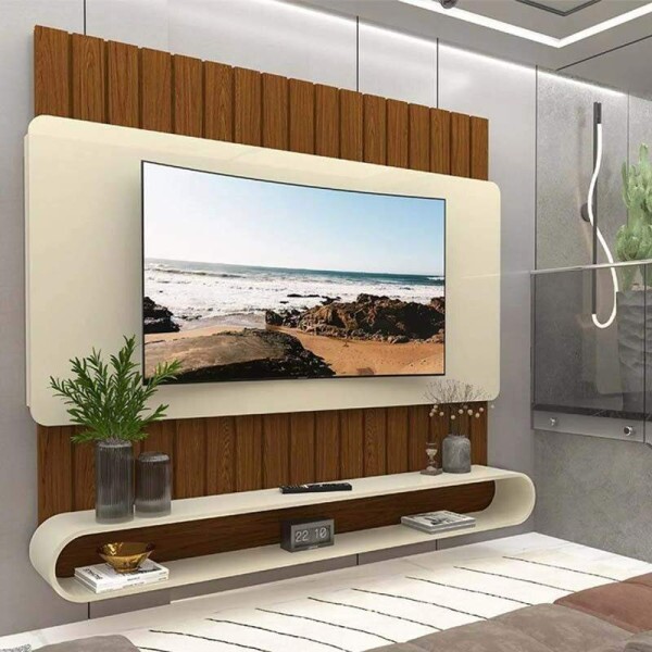 Home Suspenso Prime Castanho/Off Ripado TV at 75 Polegadas Larg. 1.83m - Gelius