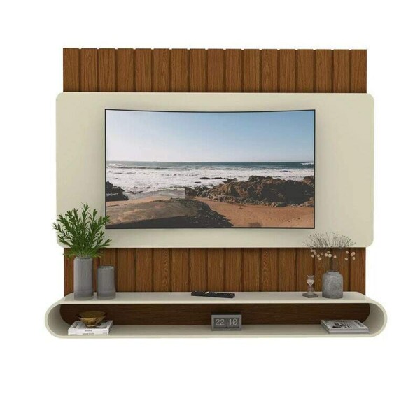 Home Suspenso Prime Castanho/Off Ripado TV at 75 Polegadas Larg. 1.83m - Gelius
