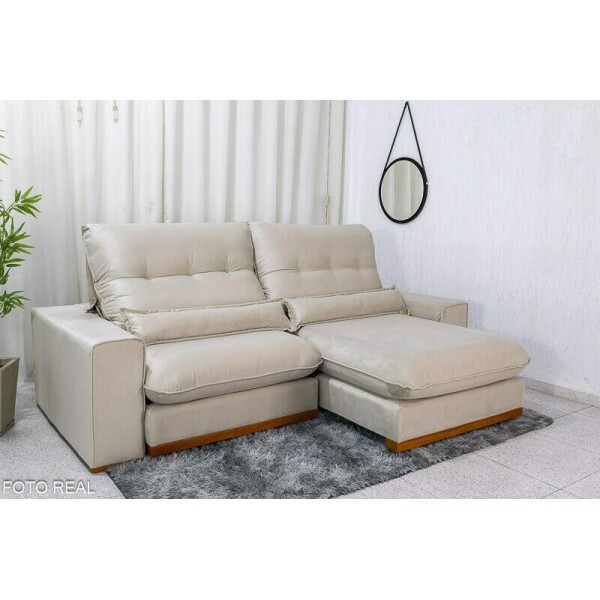 Sof Retrtil Reclinvel Sparta 2.50m Veludo Bege 818 D33 e Molas Ensacadas