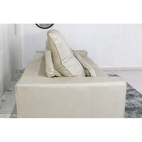 Sof Retrtil Reclinvel Sparta 2.50m Veludo Bege 818 D33 e Molas Ensacadas