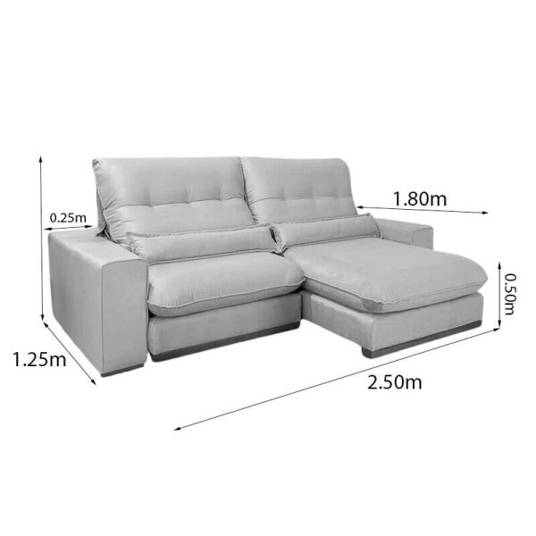 Sof Retrtil Reclinvel Sparta 2.50m Veludo Bege 818 D33 e Molas Ensacadas