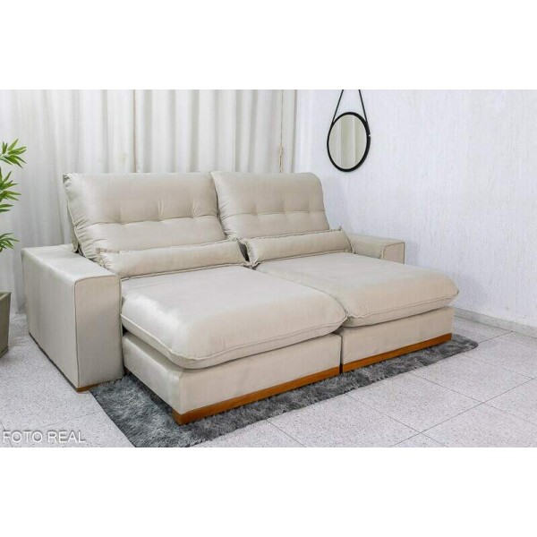 Sof Retrtil Reclinvel Sparta 2.50m Veludo Bege 818 D33 e Molas Ensacadas