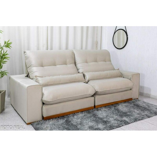 Sof Retrtil Reclinvel Sparta 2.50m Veludo Bege 818 D33 e Molas Ensacadas