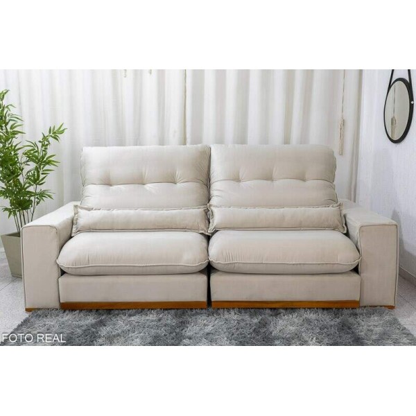 Sof Retrtil Reclinvel Sparta 2.50m Veludo Bege 818 D33 e Molas Ensacadas