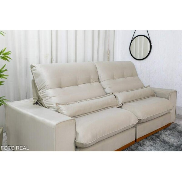 Sof Retrtil Reclinvel Sparta 2.50m Veludo Bege 818 D33 e Molas Ensacadas