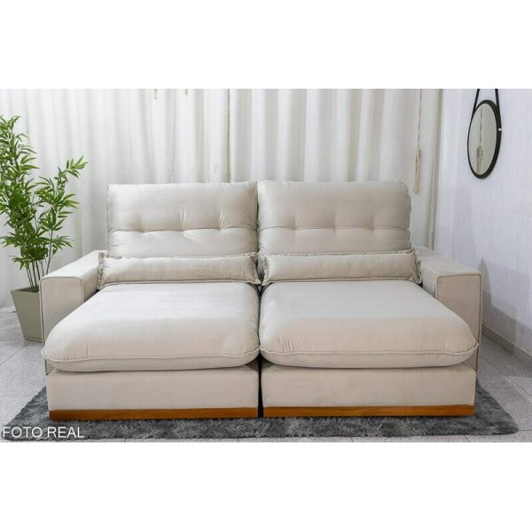 Sof Retrtil Reclinvel Sparta 2.50m Veludo Bege 818 D33 e Molas Ensacadas