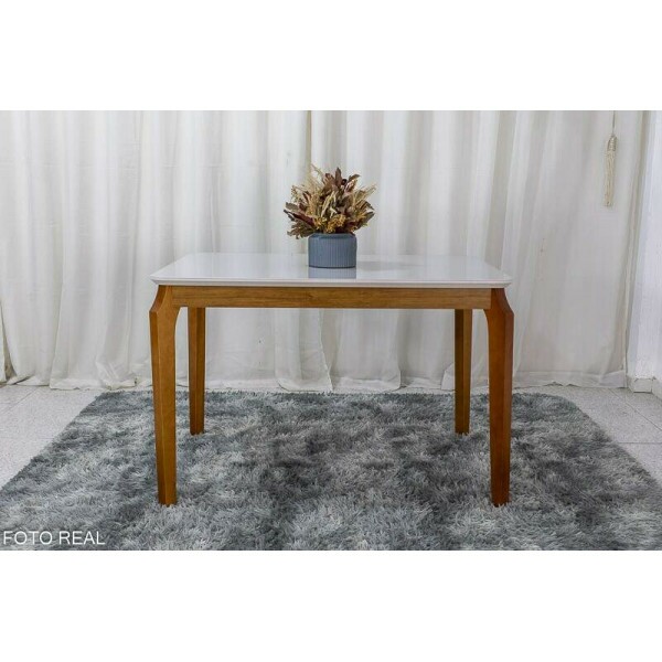 Mesa de Jantar Alegra Tampo Vidro Off 12080 4 Cadeiras Diamante Linho Cappucino 29033 JCM Madeira Macia