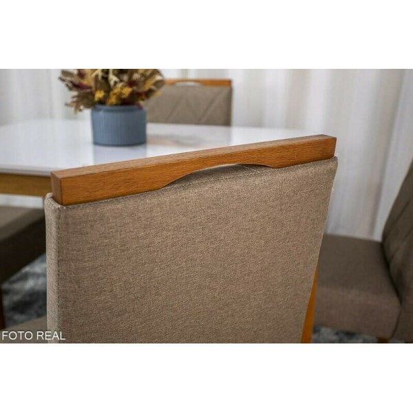 Mesa de Jantar Alegra Tampo Vidro Off 12080 4 Cadeiras Diamante Linho Cappucino 29033 JCM Madeira Macia