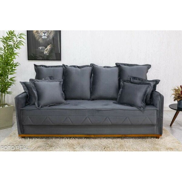 Sof 3 lugares Vican Veludo Cinza 5001 Larg. 2.00m - Molas Bonnel