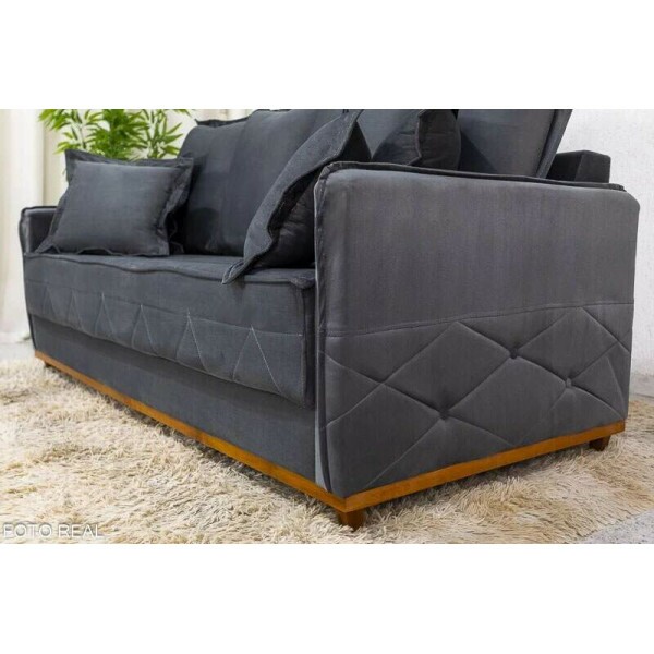 Sof 3 lugares Vican Veludo Cinza 5001 Larg. 2.00m - Molas Bonnel